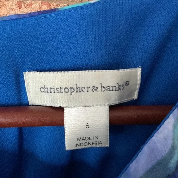 Christopher & Banks Blue Floral Watercolor Midi Belted Dress - Picture 2 of 7